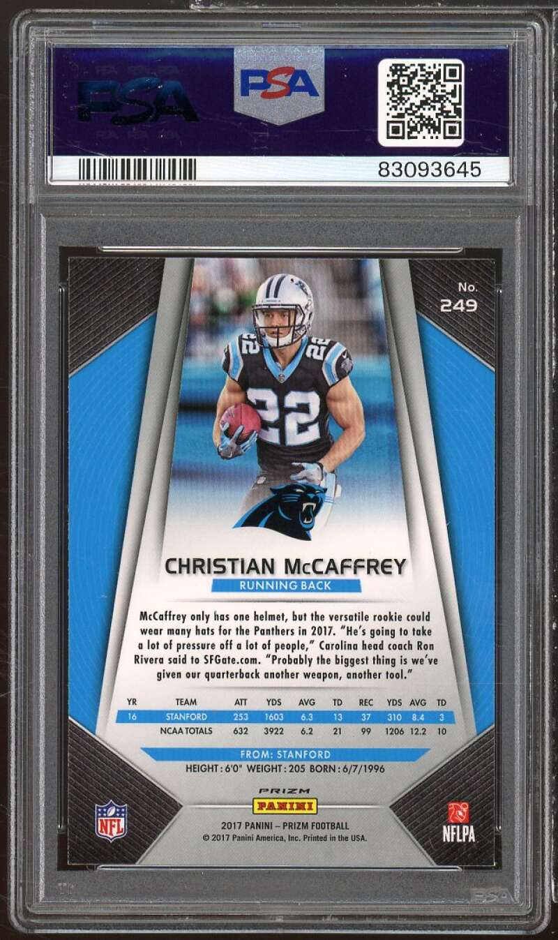 Christian McCaffrey Rookie Card 2017 Panini Prizm Prizm #249 PSA 10 Image 2