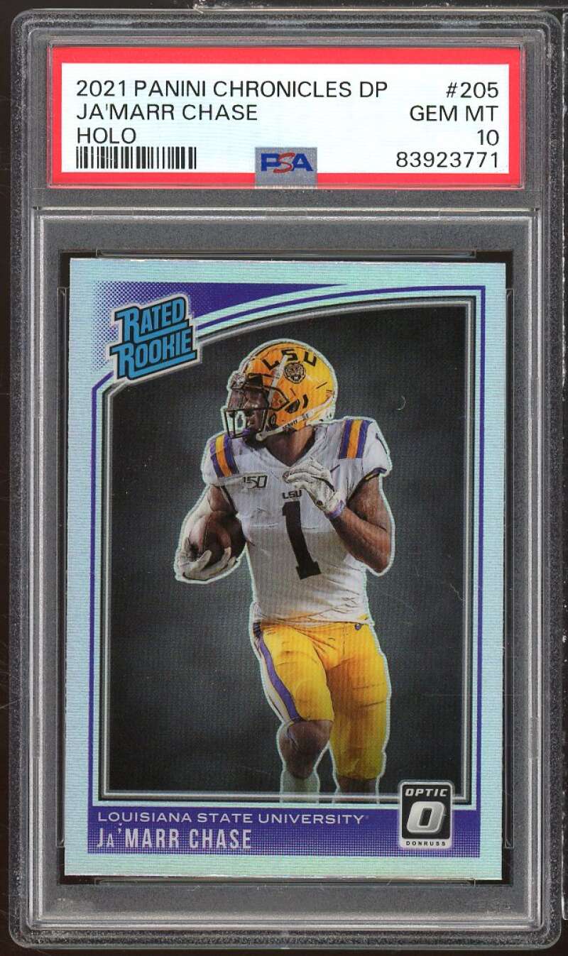 Ja'Marr Chase Rookie Card 2021 Panini Chronicles DP Holo #205 PSA 10 Image 1