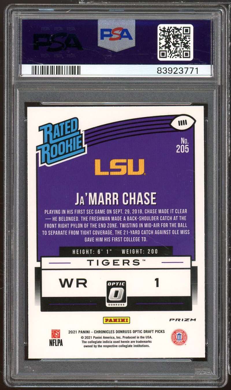 Ja'Marr Chase Rookie Card 2021 Panini Chronicles DP Holo #205 PSA 10 Image 2