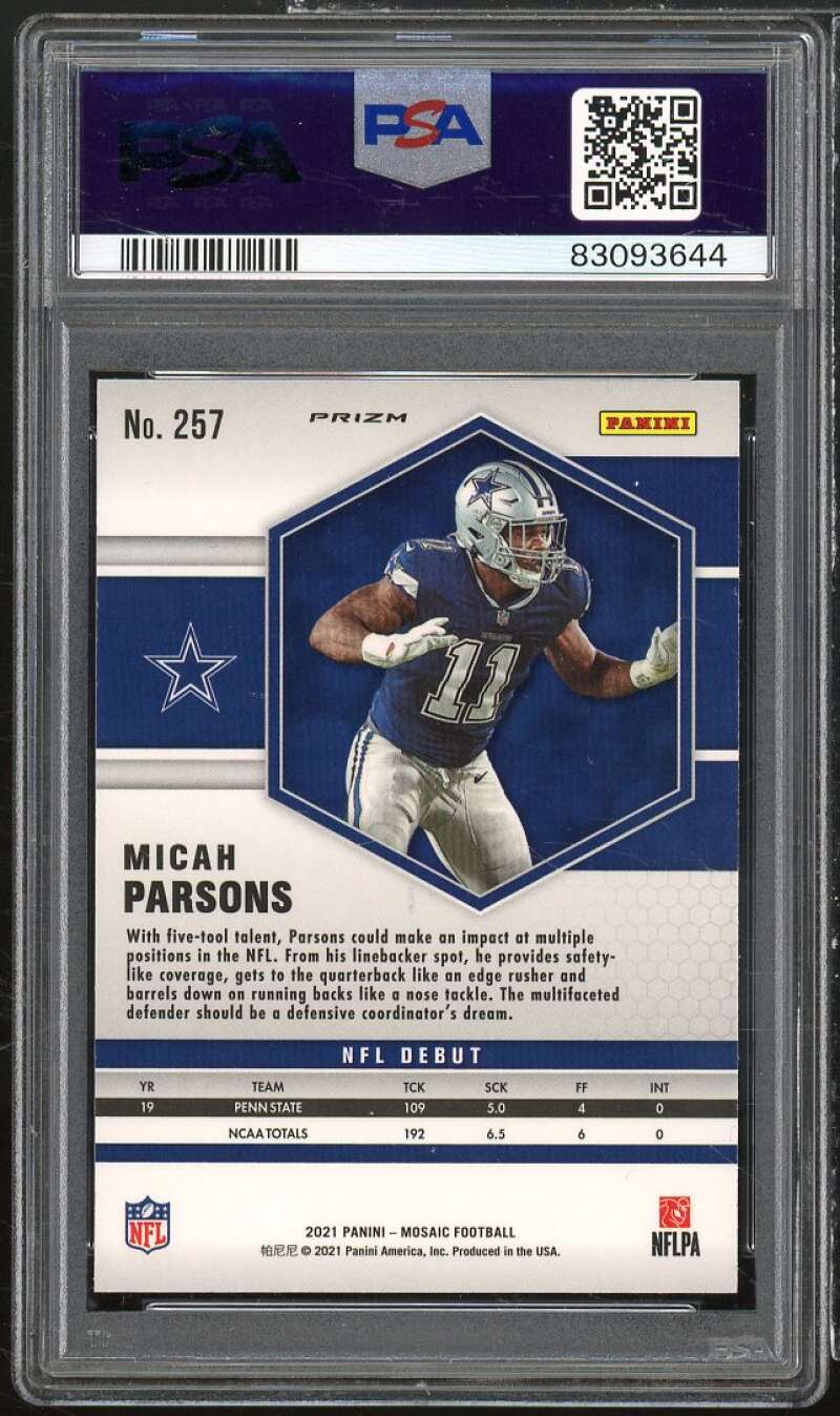 Micah Parsons Rookie Card 2021 Mosaic Prizm Silver #257 PSA 10 Image 2