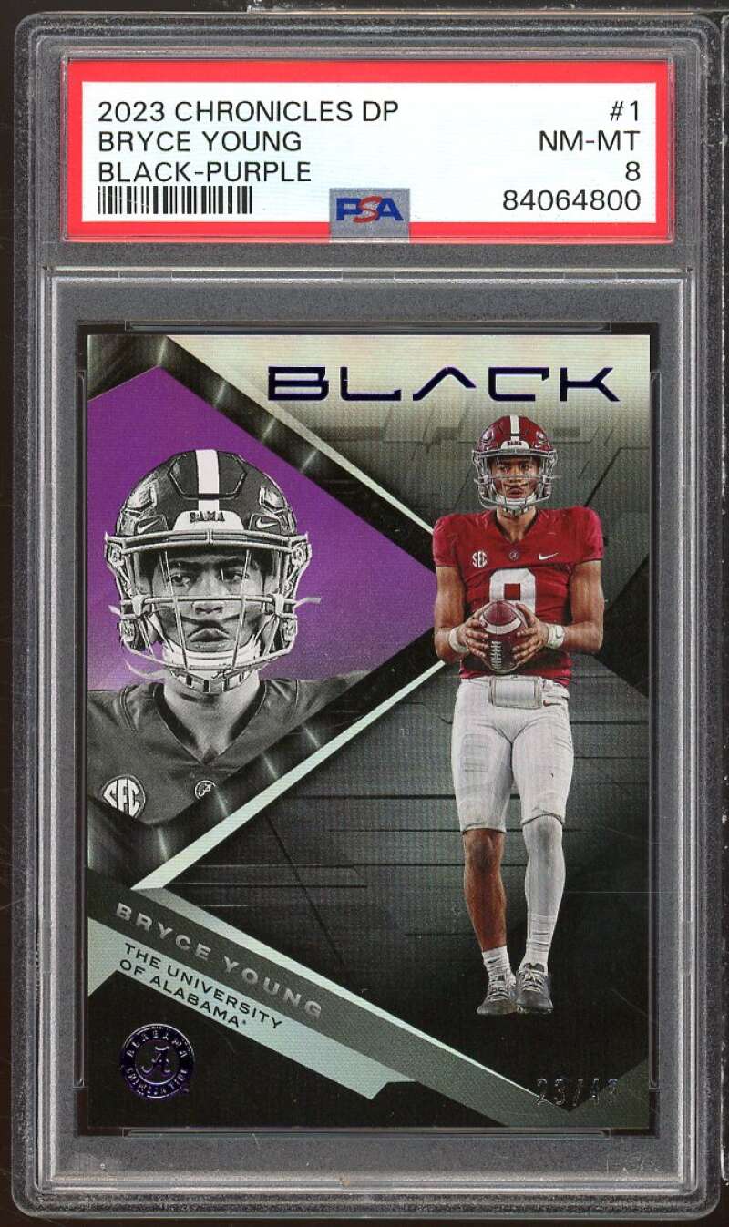 Bryce Young Rookie Card 2023 Panini Chronicles Draft Picks Black-Purple #1 PSA 8 Image 1