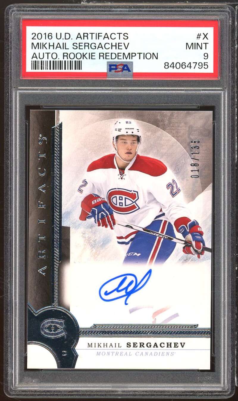 Mikhail Sergachev Rookie Card 2016-17 Artifacts Auto Rookie Redemption #X PSA 9 Image 1