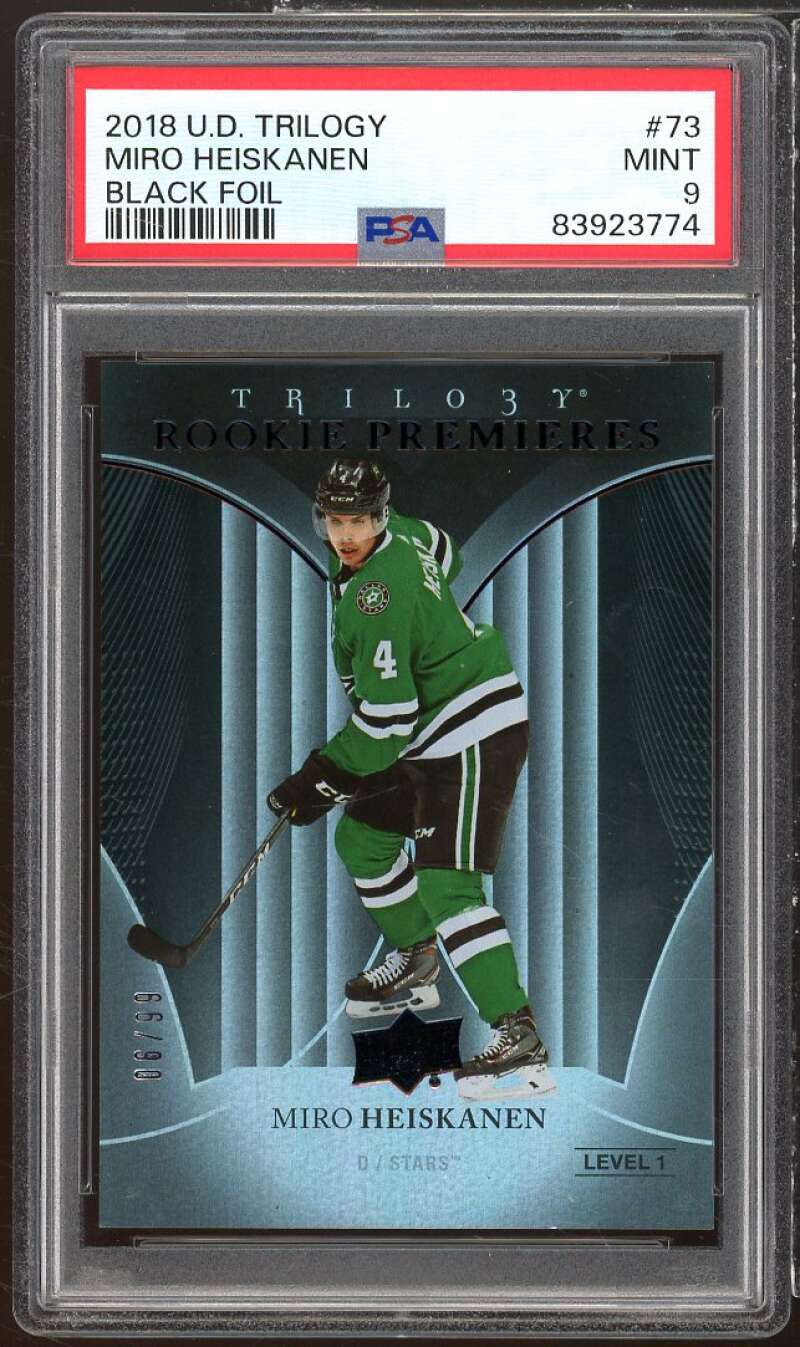 Miro Heiskanen Rookie Card 2018-19 U.D. Trilogy Black Foil #73 PSA 9 Image 1