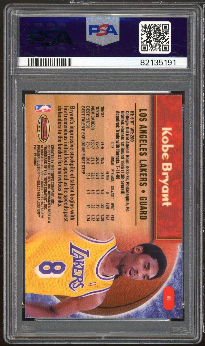 Kobe Bryant Card 1998-99 Bowman's Best #88 PSA 9 Image 2