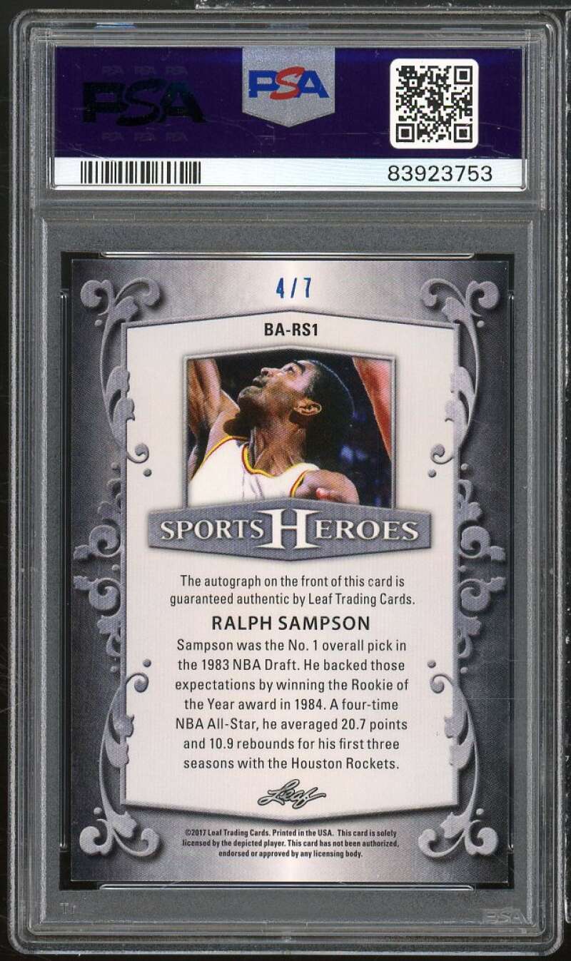 Ralph Sampson Card 2017 Leaf Metal Sports Heroes Auto Blue (#d 4/7) #BARS1 PSA 9 Image 2