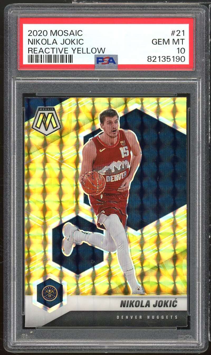 Nikola Jokic Card 2020-21 Mosaic Reactive Yellow #21 PSA 10 Image 1