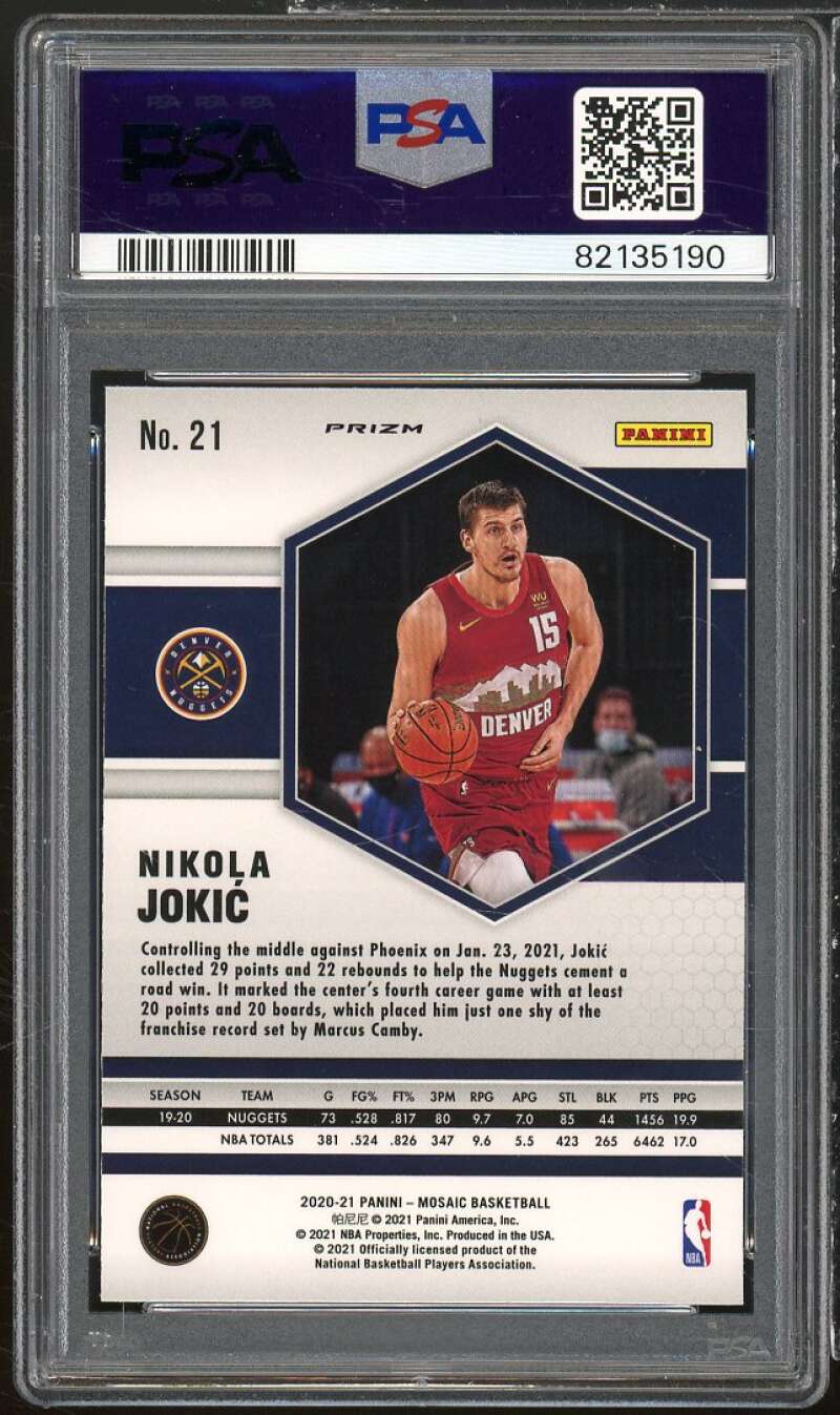 Nikola Jokic Card 2020-21 Mosaic Reactive Yellow #21 PSA 10 Image 2