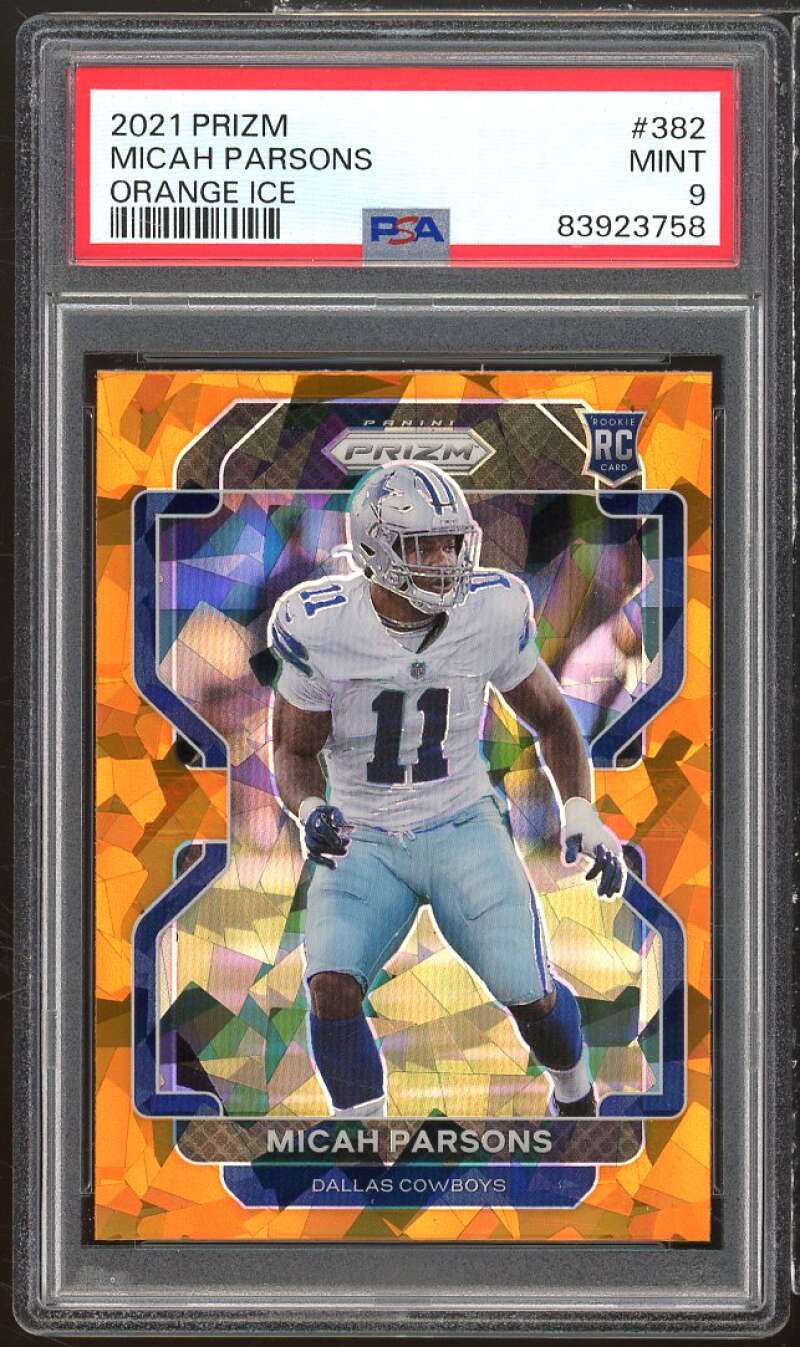 Micah Parsons Rookei Card 2021 Prizm Orange Ice #382 PSA 9 Image 1