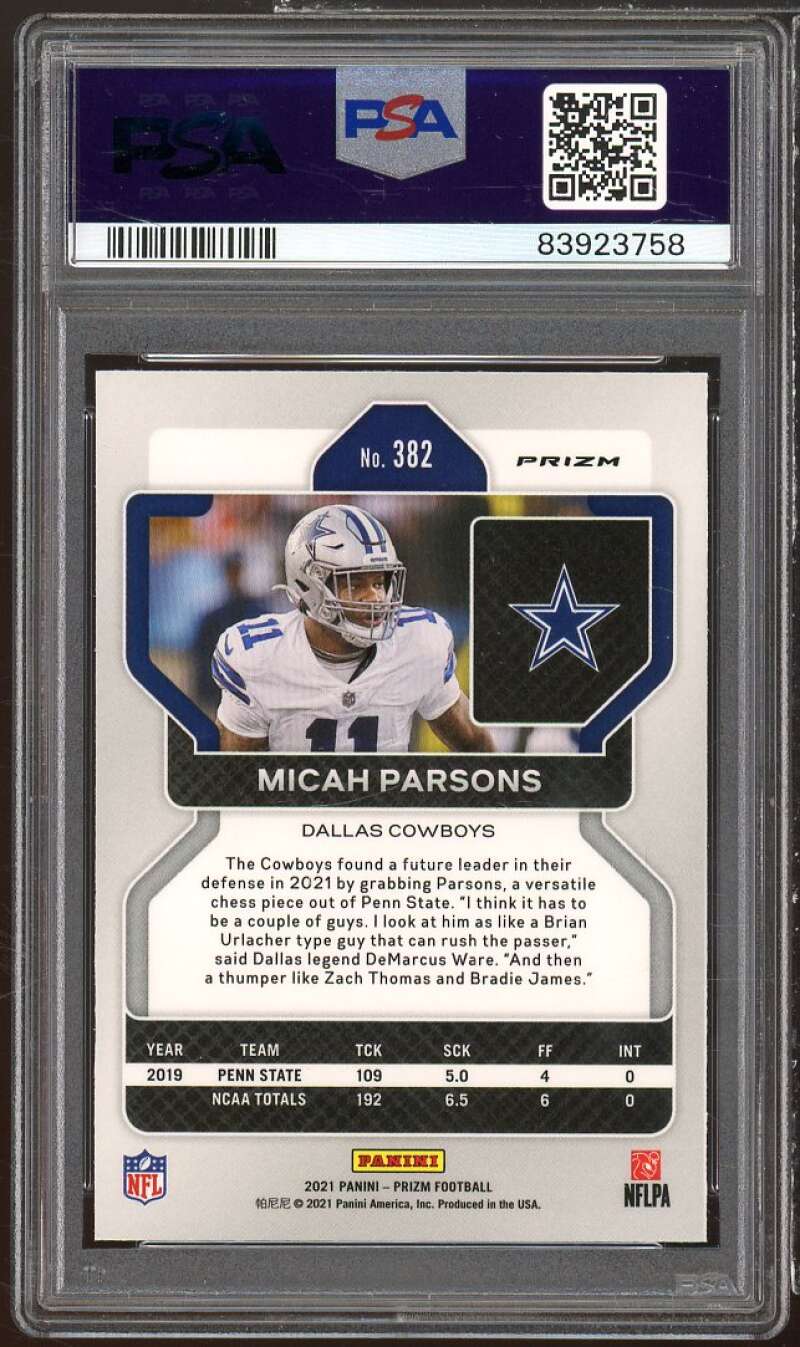 Micah Parsons Rookei Card 2021 Prizm Orange Ice #382 PSA 9 Image 2