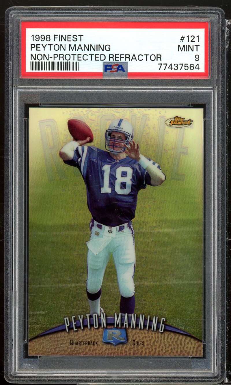 Peyton Manning Rookie Card 1998 Finest No Protected Refractor #121 PSA 9 Image 1