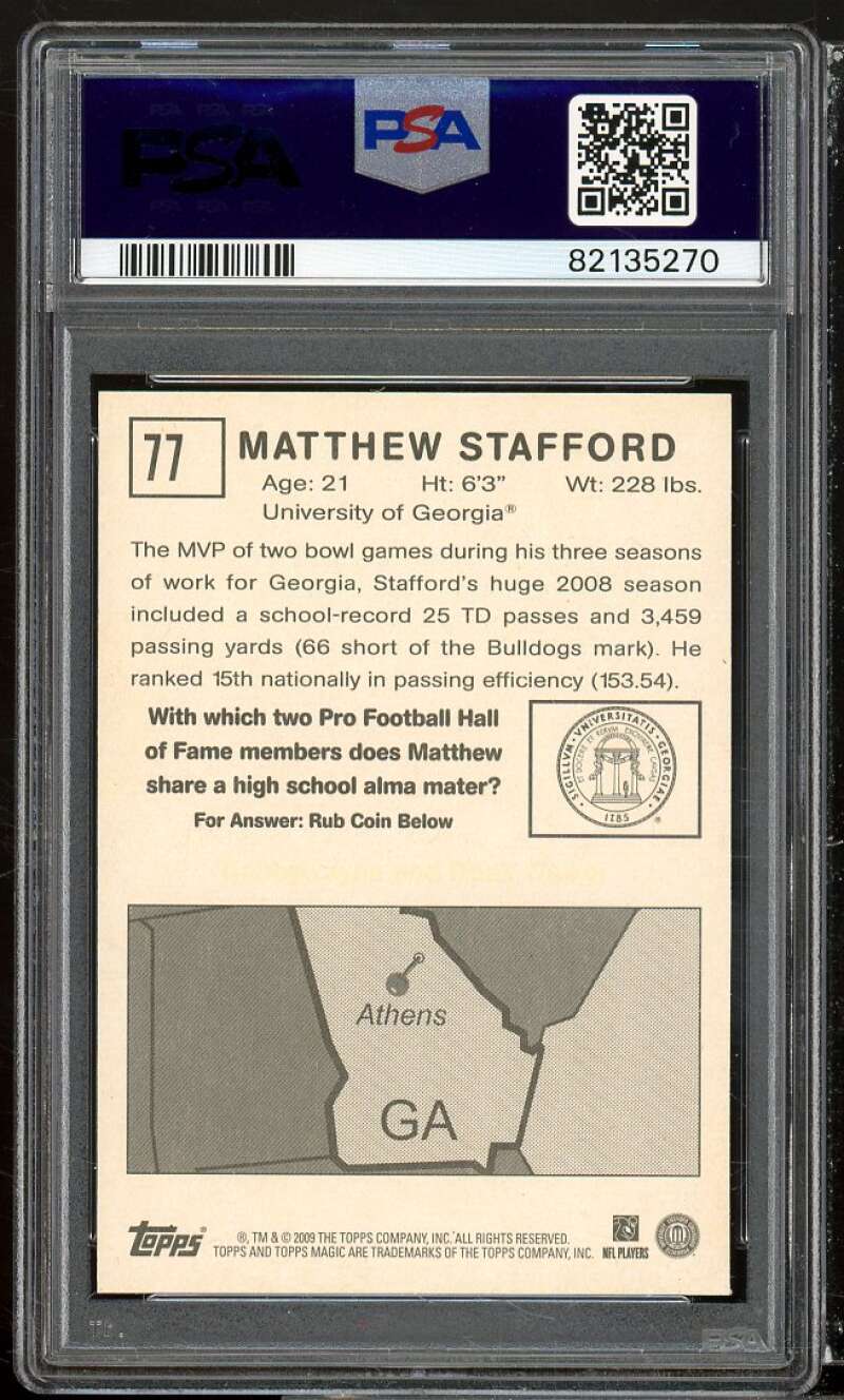 Matthew Stafford Rookie Card 2009 Topps Magic #77 PSA 10 Image 2