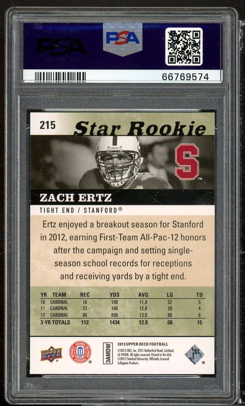 Zach Ertz Rookie Card 2013 Upper Deck #215 PSA 10 Image 2