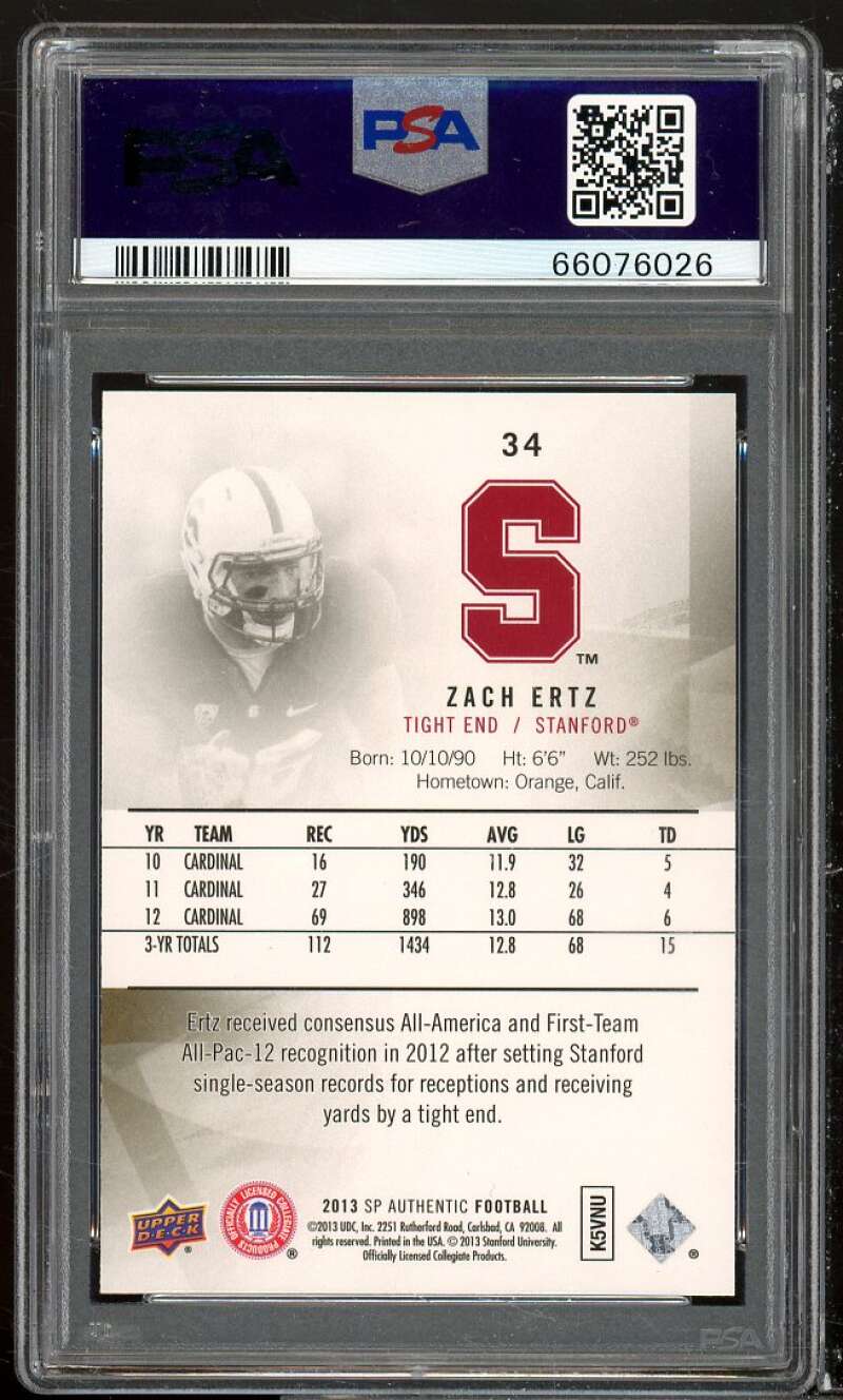 Zach Ertz Rookie Card 2013 SP Authentic #34 PSA 10 Image 2