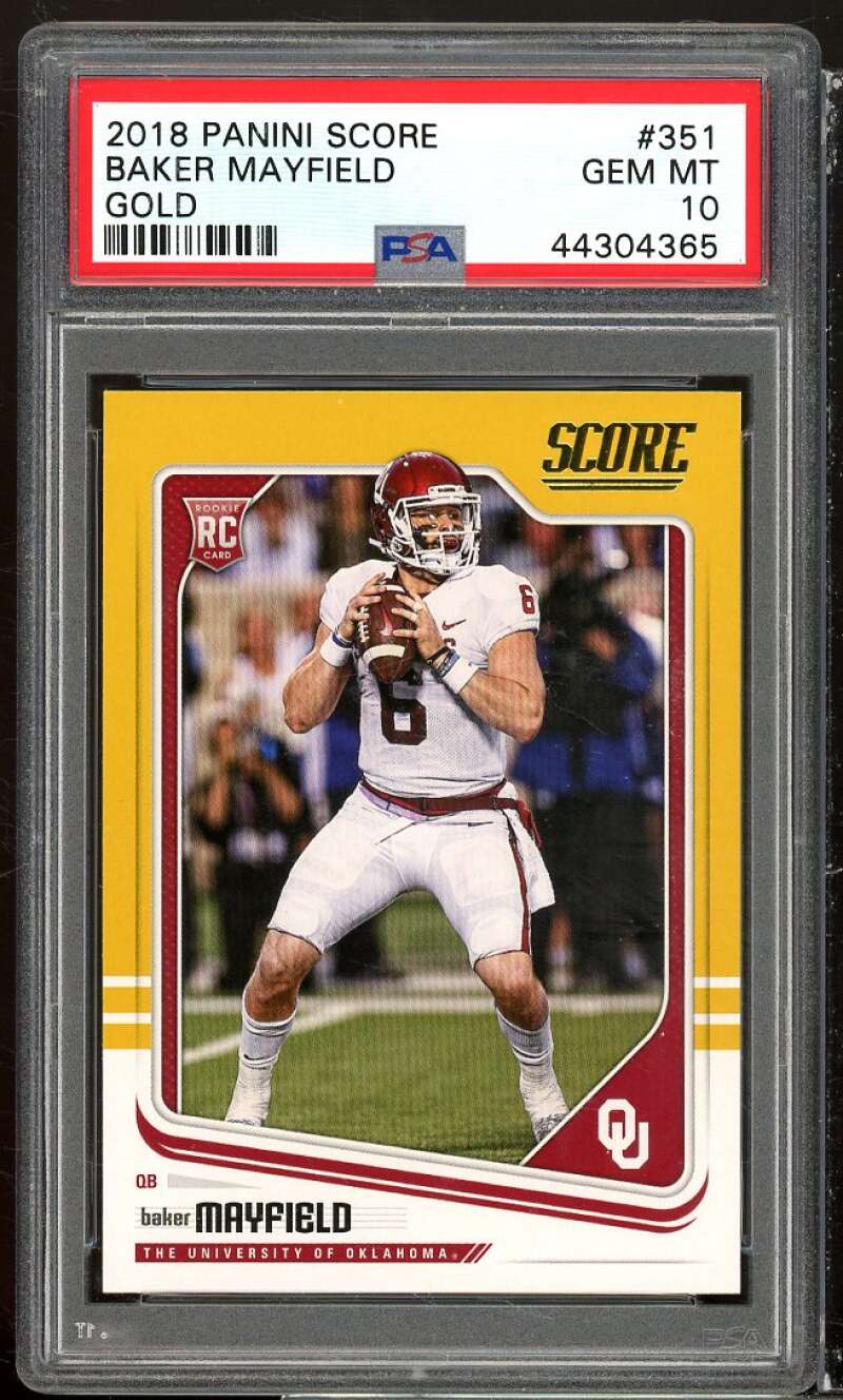 Baker Mayfield Rookie Card 2018 Panini Score Gold #351 PSA 10 Image 1