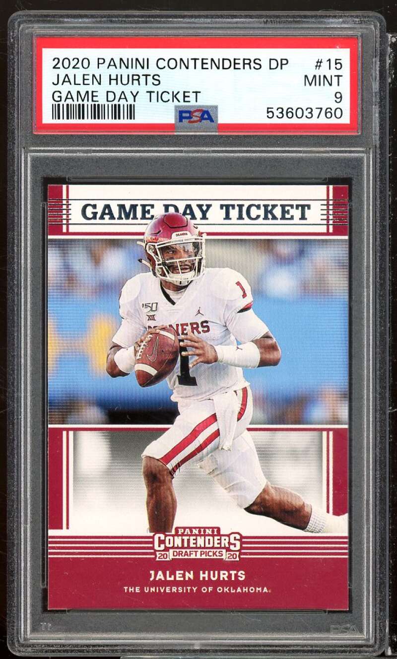 Jalen Hurts Rookie 2020 Panini Panini Contenders DP Game Day Ticket #15 PSA 9 Image 1