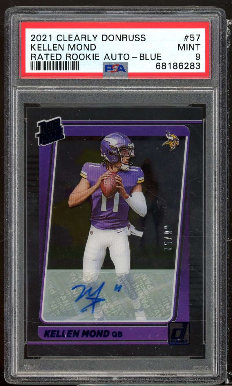 Kellen Mond Rookie Card 2021 Clearly Donruss Rated Rookie Auto Blue #57 PSA 9 Image 1