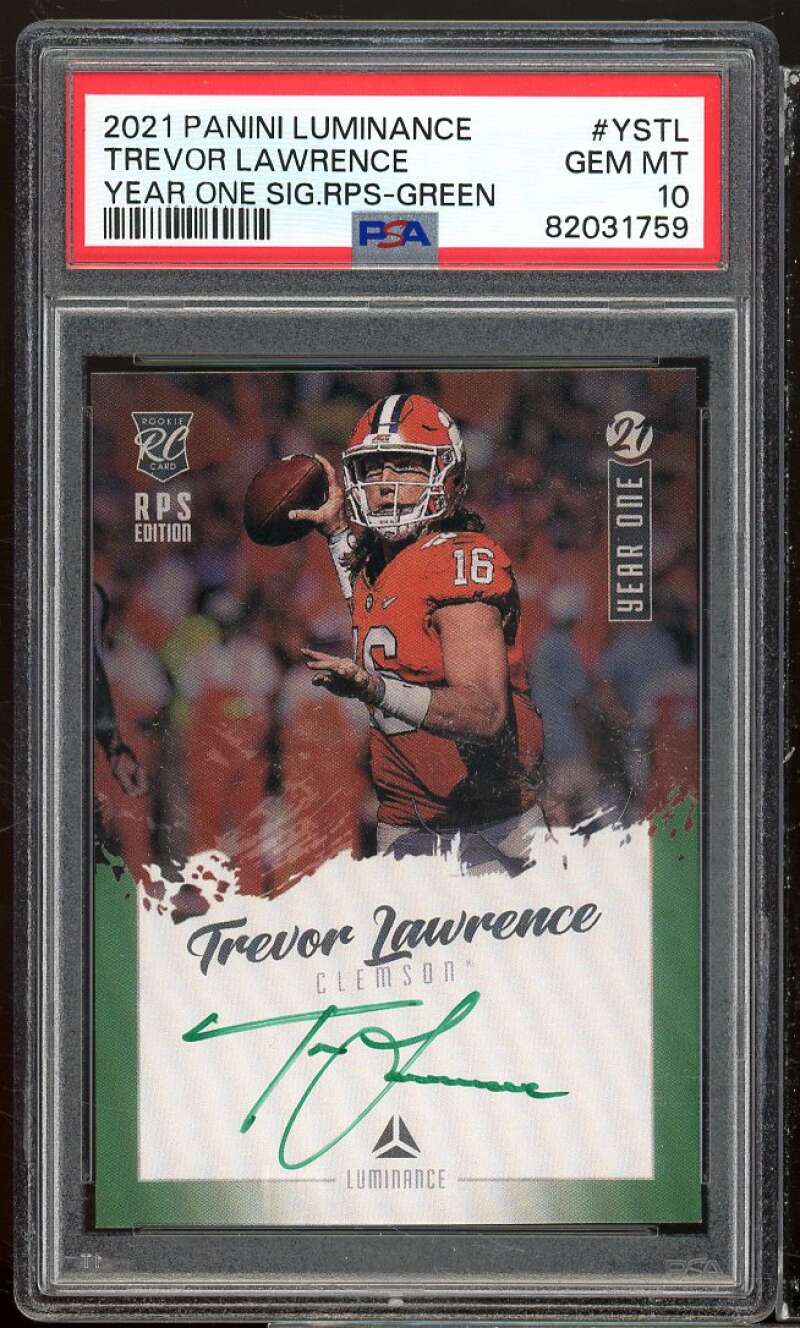 Trevor Lawrence Rookie 2021 Panini Year One Signatures RPS Green #YSTL PSA 10 Image 1