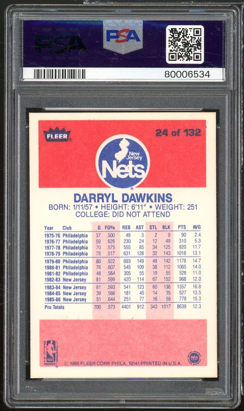 Darryl Dawkins Card 1986-87 Fleer #24 PSA 7 Image 2