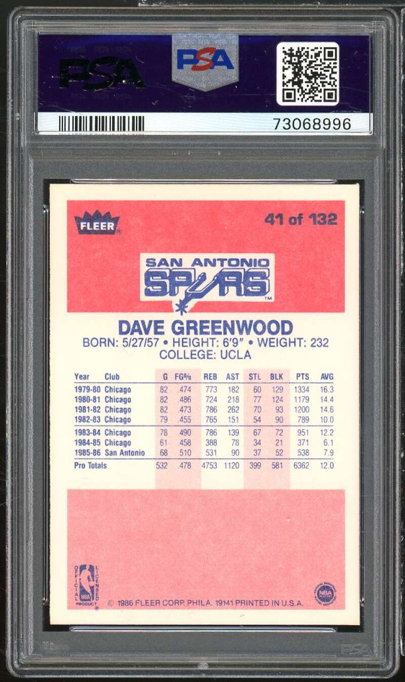 Dave Greenwood Card 1986-87 Fleer #41 PSA 9 Image 2