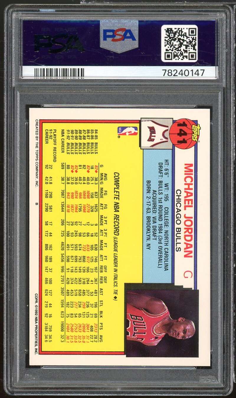 Michael Jordan Card 1992-93 Topps #141 PSA 9 Image 2