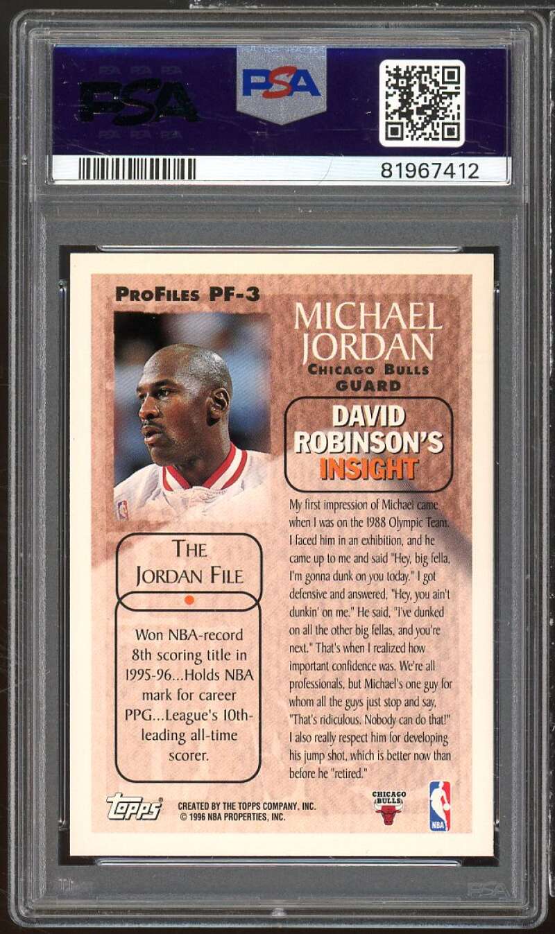 Michael Jordan Card 1996-97 Topps Pro Files #PF-3 PSA 9 Image 2