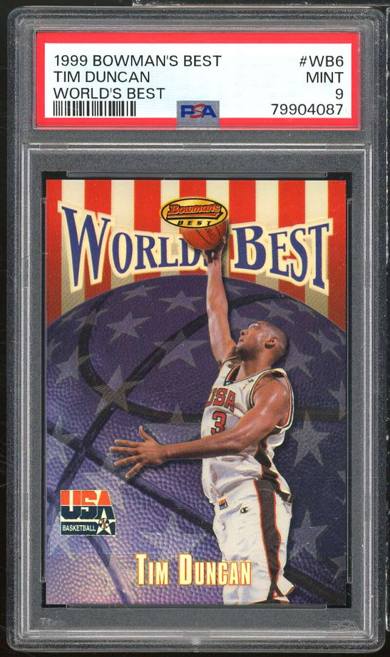 Tim Duncan Card 1999 Bowman's Best World's Best #WB6 PSA 9 Image 1