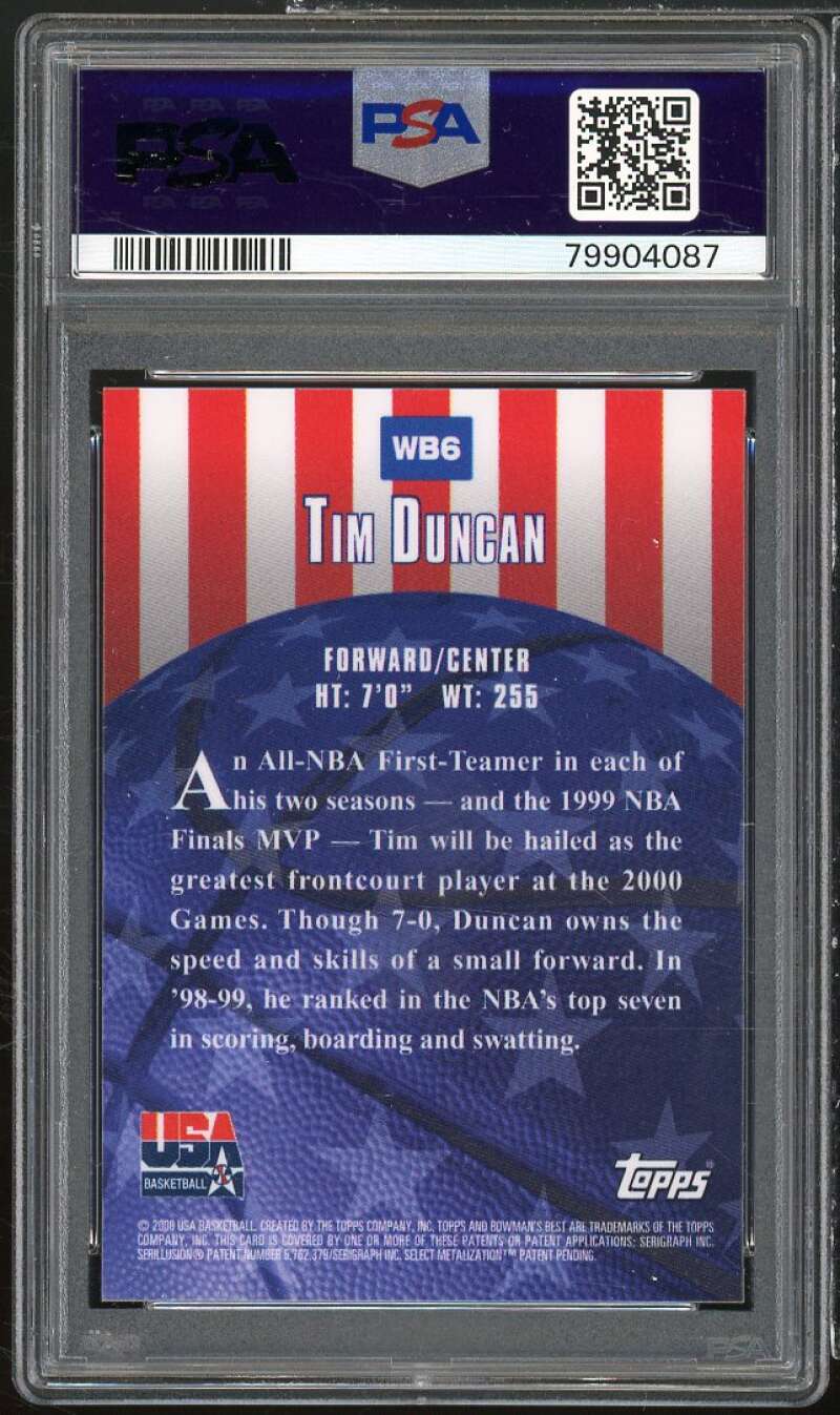 Tim Duncan Card 1999 Bowman's Best World's Best #WB6 PSA 9 Image 2