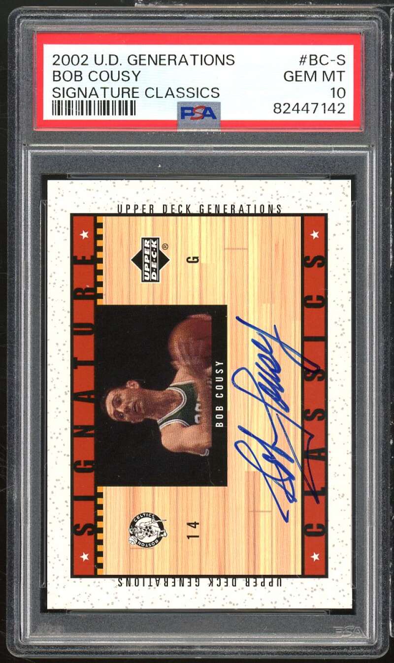 Bob Cousy Card 2002-03 Upper Deck Generations Signature Classics #BC-S PSA 10 Image 1