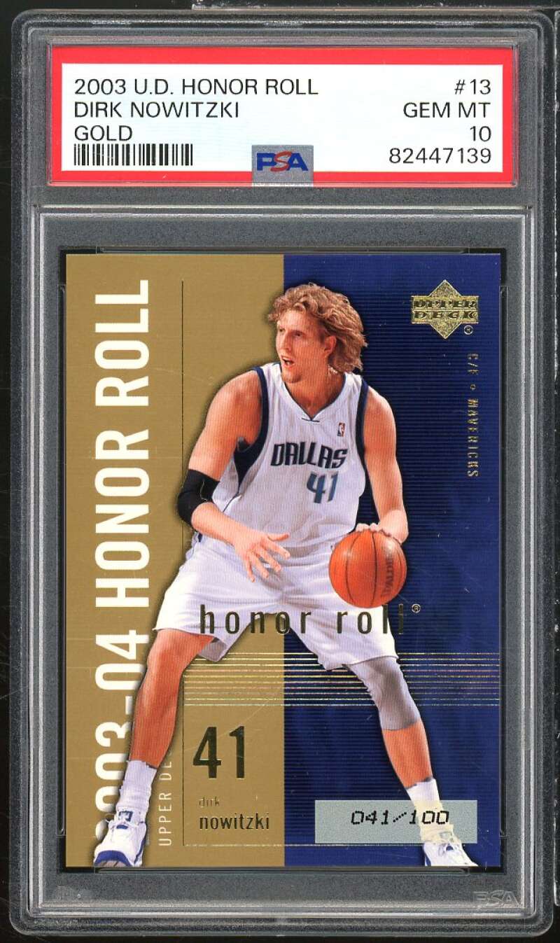 Dirk Nowitzki Card 2003 U.D. Honor Roll Gold #13 (serial #d 41/100) #13 PSA 10 Image 1