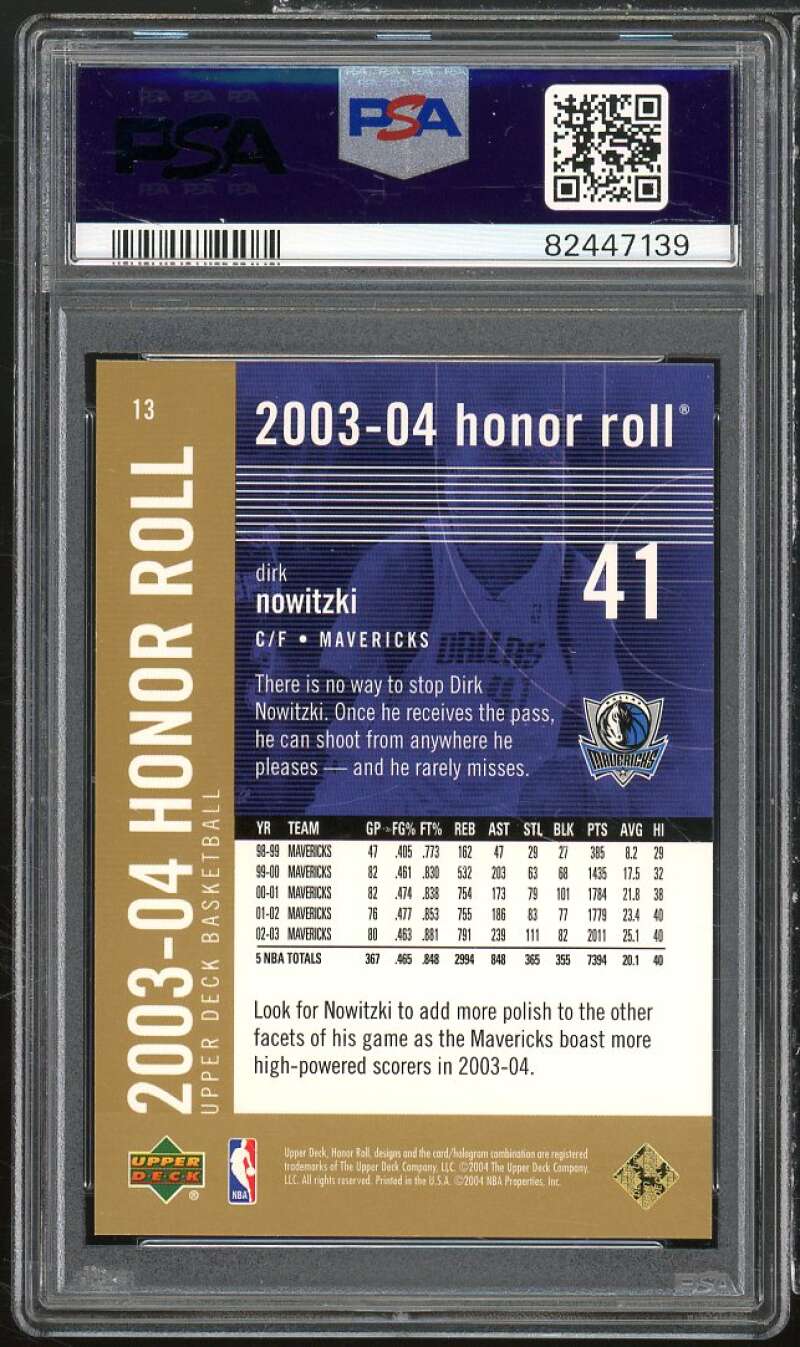 Dirk Nowitzki Card 2003 U.D. Honor Roll Gold #13 (serial #d 41/100) #13 PSA 10 Image 2