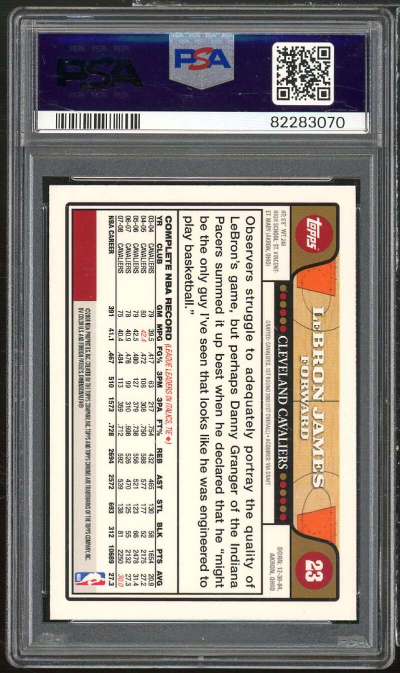 LeBron James Card 2008-09 Topps Chrome #23 PSA 9 Image 2