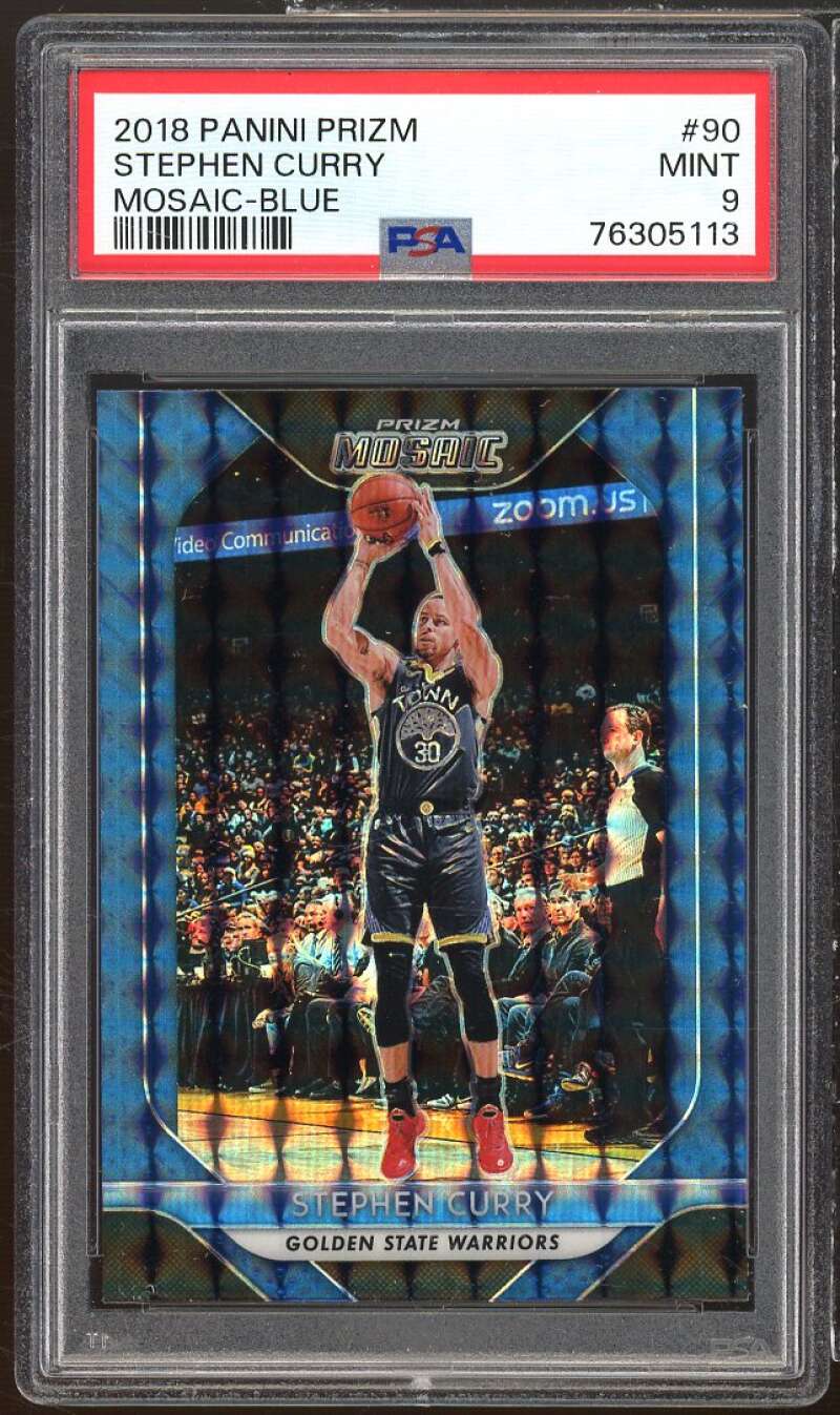 Stephen Curry Card 2018-19 Panini Prizm Mosaic Blue #90 PSA 9 Image 1