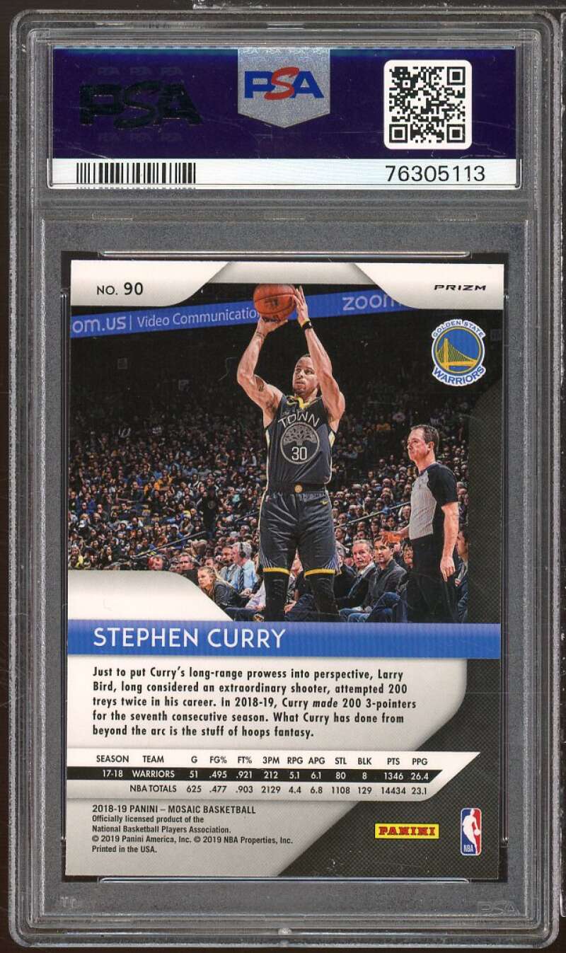 Stephen Curry Card 2018-19 Panini Prizm Mosaic Blue #90 PSA 9 Image 2