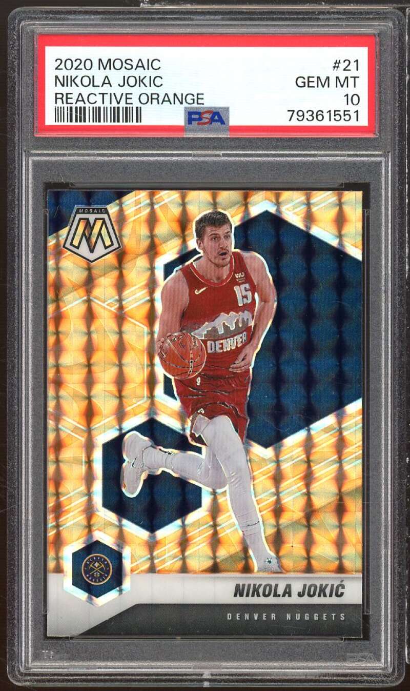 Nikola Jokic Card 2020-21 Mosaic Reactive Orange #21 PSA 10 Image 1