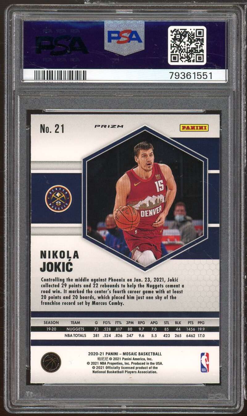 Nikola Jokic Card 2020-21 Mosaic Reactive Orange #21 PSA 10 Image 2