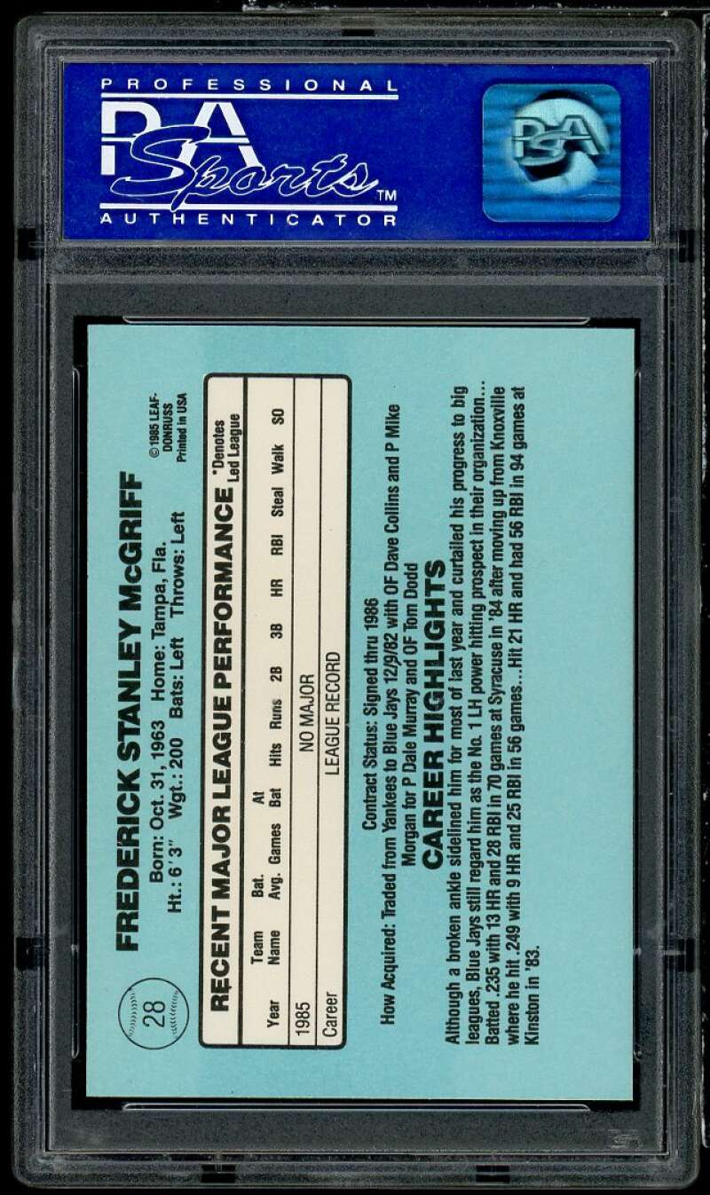 Fred McGriff Rookie Card 1986 Donruss #28 PSA 8 Image 2