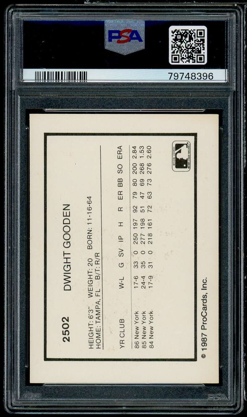 Dwight Gooden Rookie Card 1987 ProCards Tidewater Tides #2502 PSA 7 Image 2