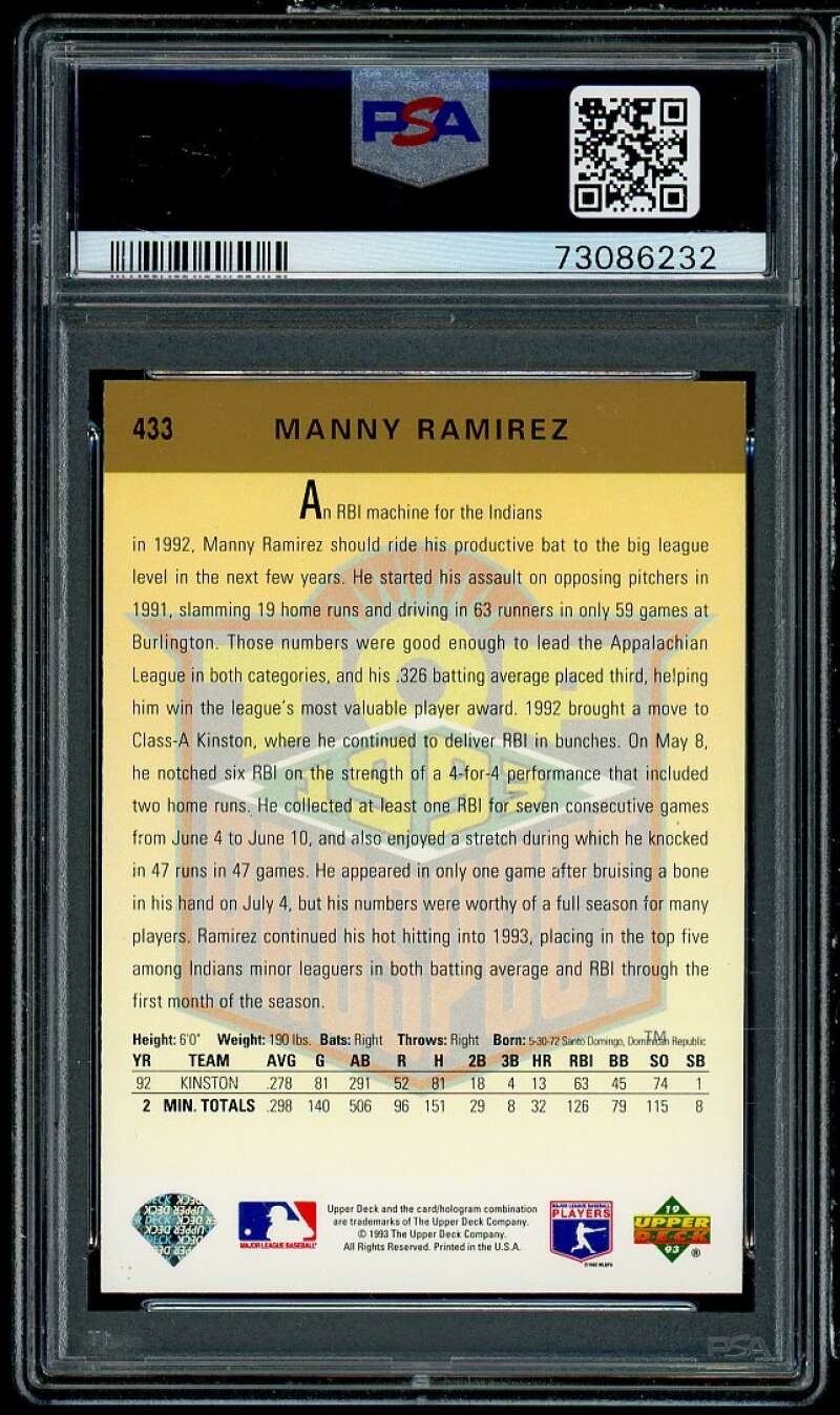 Manny Ramirez Rookie Card 1993 Upper Deck #433 PSA 9 Image 2