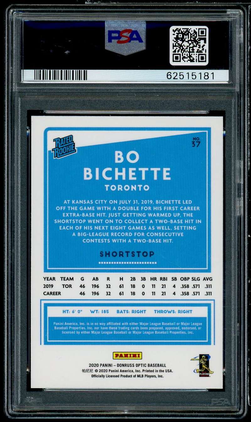 Bo Bichette Rookie Card 2020 Donruss Optic #37 PSA 9 Image 2