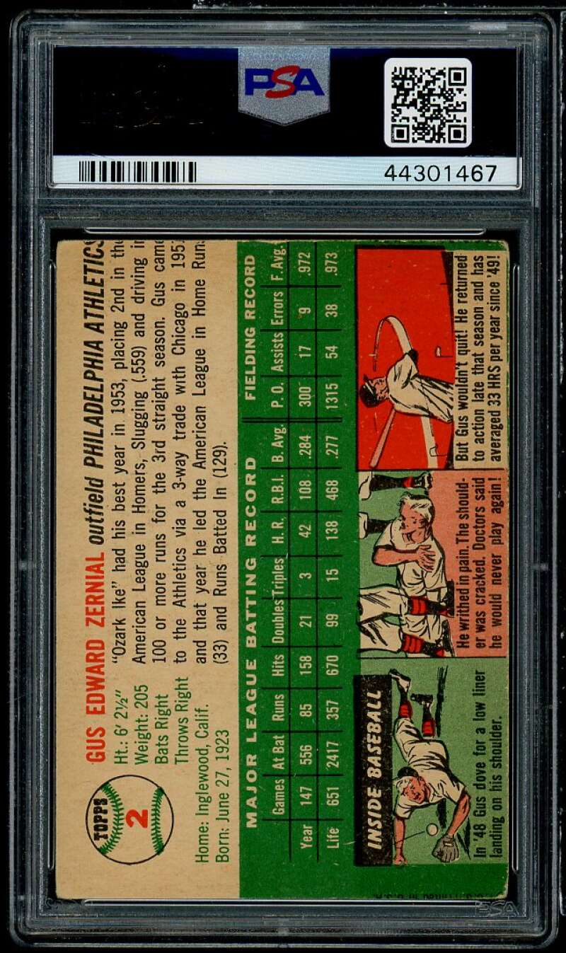 Gus Zernial Card 1954 Topps #2 PSA 3 mc Image 2