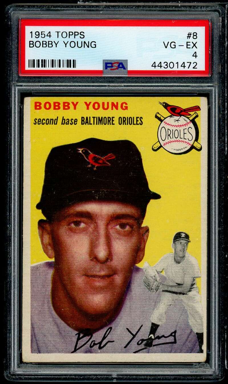 Bobby Young Card 1954 Topps #8 PSA 4 Image 1