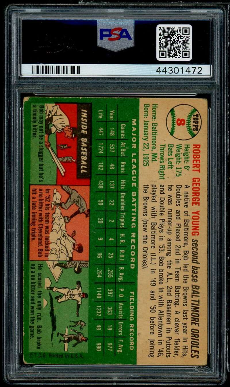 Bobby Young Card 1954 Topps #8 PSA 4 Image 2