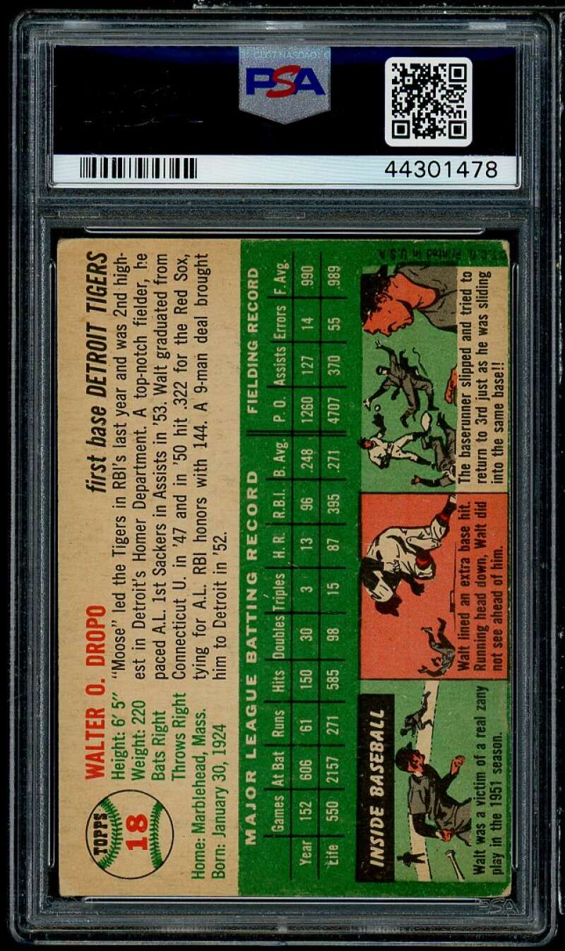 Walt Dropo Card 1954 Topps #18 PSA 3 Image 2