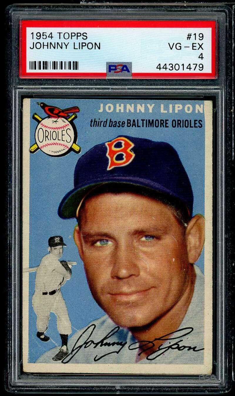 Johnny Lipon Card 1954 Topps #19 PSA 4 Image 1