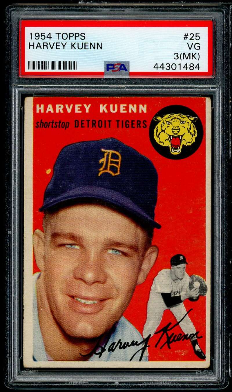 Harvey Kuenn Card 1954 Topps #25 PSA 3 mk Image 1