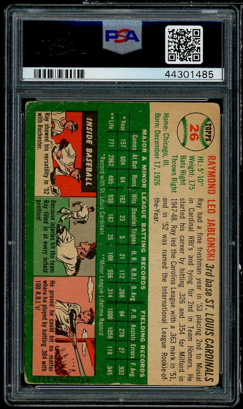 Ray Jablonski Card 1954 Topps #26 PSA 2 Image 2