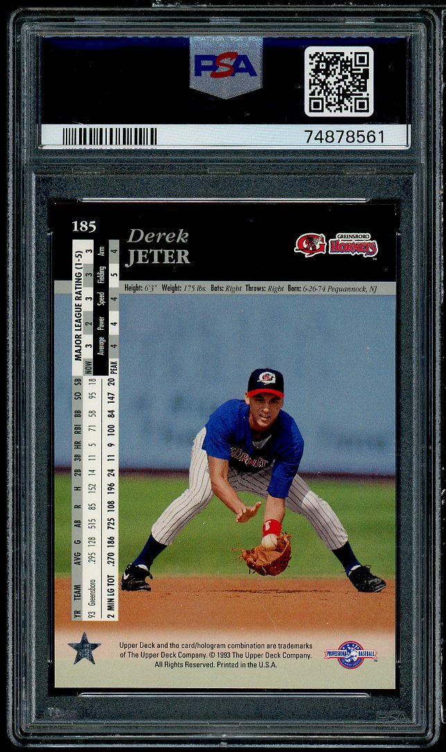 Derek Jeter Card 1994 Upper Deck Minors League #185 PSA 9 Image 2