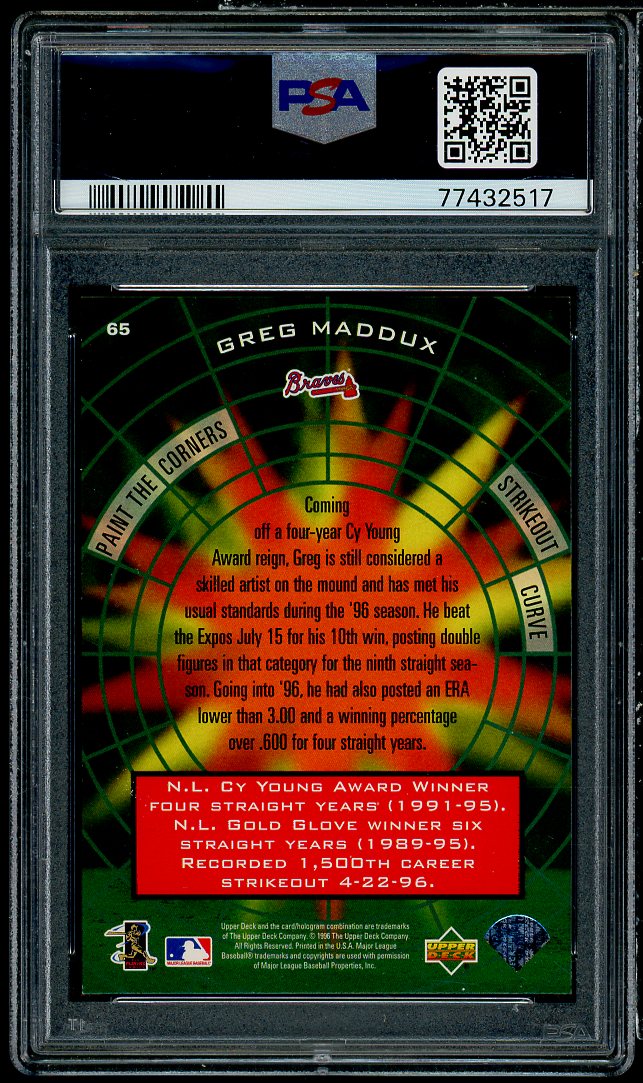 Greg Maddux Card 1997 Upper Deck #65 PSA 9 Image 2