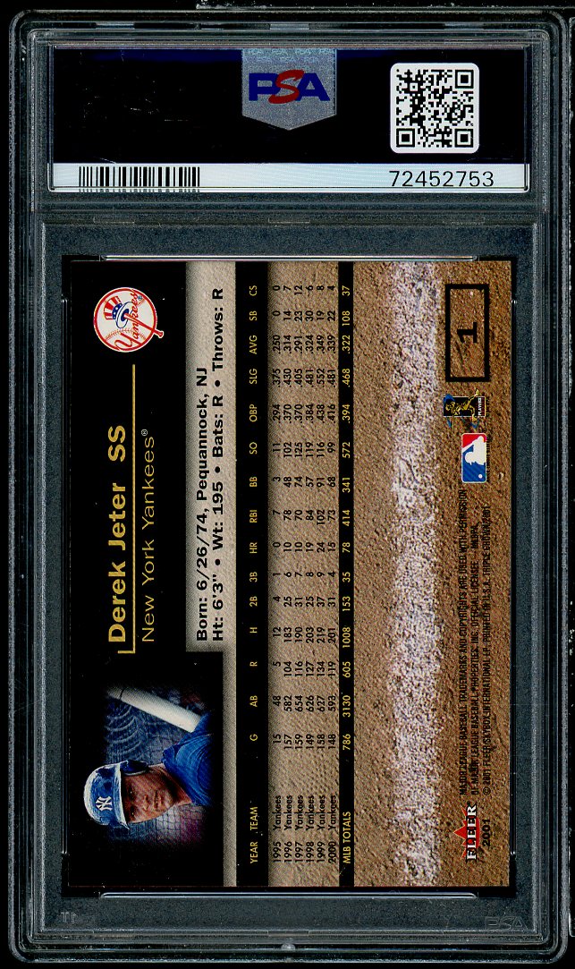 Derek Jeter Card 2001 Fleer Triple Crown #1 PSA 10 Image 2