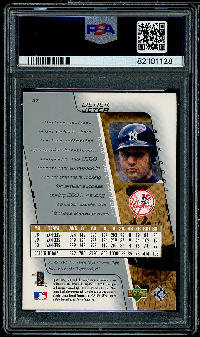 Derek Jeter Card 2001 SPx #37 PSA 10 Image 2